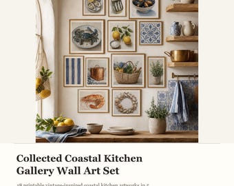 Coastal Kitchen Gallery Wall Set Printable, Vintage Oyster Bar Wall Art, Seafood Digital Download, Beach Kitchen Prints