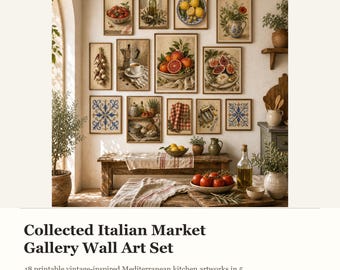 Italian Market Gallery Wall Set Printable, Vintage Kitchen Wall Art, Mediterranean Digital Download, Food Prints