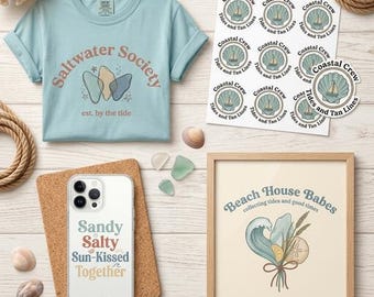 Coastal Beach PNG SVG Bundle, Sandy Salty Sun-Kissed Designs (Digital Download)