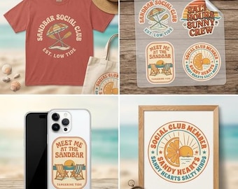 Retro Beach PNG SVG Bundle, Sandbar Social Club Designs (Digital Download)