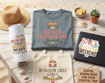 Beach Bungalow Brunch Club Designs, Girls Weekend SVG PNG Bundle (Digital Download)