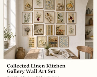 Kitchen Gallery Wall Set Printable, Vintage Botanical Wall Art, French Cottage Digital Download, Fruit Still Life Prints
