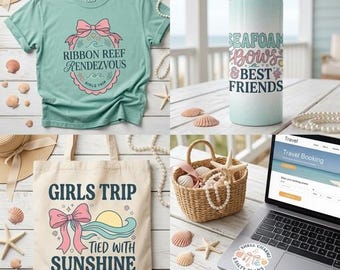 Coastal Girls Trip PNG Bundle, Coquette Beach Designs, Seashell Sublimation SVG (Digital Download)