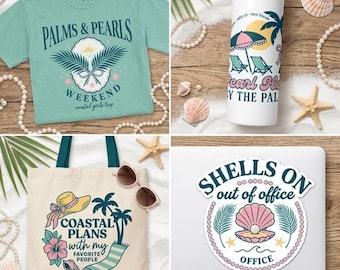 Palms Pearls Coastal Girls Trip PNG SVG Bundle | Beach Vacation Sublimation Designs (Digital Download)