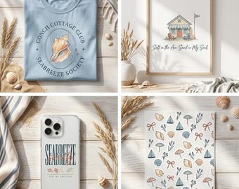 Coastal Seashell PNG SVG Bundle | Conch Cottage Club Beach Design (Digital Download)