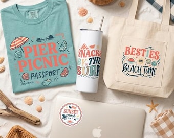 Beach Picnic PNG SVG Bundle, Coastal Summer Designs, Seashell Sunset Sublimation (Digital Download)