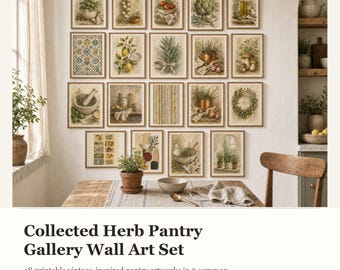 Herb Pantry Gallery Wall Set Printable, Vintage Kitchen Wall Art, Cottage Botanical Digital Download, Herb Prints
