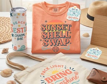 Sunset Shell Swap Beach Bundle, Coastal Summer Vacation Designs (Digital Download)