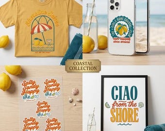 Coastal Summer PNG Bundle, Lemon Beach Sublimation Designs, Salty Sandy Happy (Digital Download)