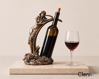 Bronze Female Figure Wine Holder – Handmade Rose Statue Wine Rack Decor