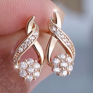 Delicate Snowflake Zircon Stud Earrings in Gold Tone | Elegant White Stone Earrings for Weddings & Everyday Wear