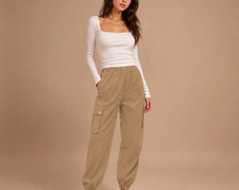 Cargo Jogger Trousers, Womens Elastic Waist Pants