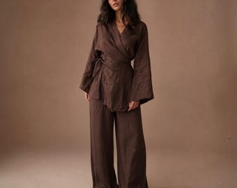Wrap Top And Wide Leg Trousers, Women Co Ord Outfit, Elegant Travel Clothing