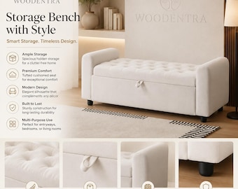 48 Inch Tufted Storage Ottoman Bench, Upholstered Entryway Seating, Hidden Compartment Storage