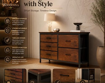 Rust Brown 5-Drawer Dresser, Industrial Metal Frame Storage Cabinet
