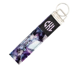 Black Glitter Key Fob Wristlet with Gemstone Fabric - Add Embroidered Monogram - Stylish Key Organizer