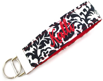 Floral Keychain Wristlet, Add Custom Embroidered Name, Monogram or Phrase, Pick Your Color Combination