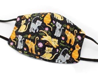 Cat Face Mask with Filter Pocket: Adjustable, Washable, Made in USA