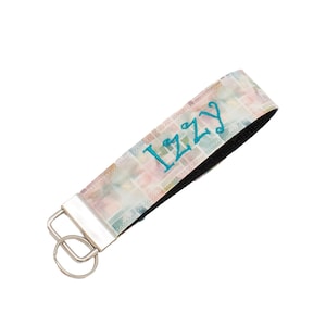 Boho Key Fob in Teal and Pink - Customizable Embroidered Keychain with Monogram or Name - Add Embroidery to Both Sides of Key Fob Wristlet