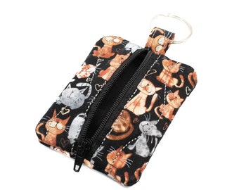 Zippered Coin Pouch KeyFob, Pick Your Interior Color, Cat Coin Pouch