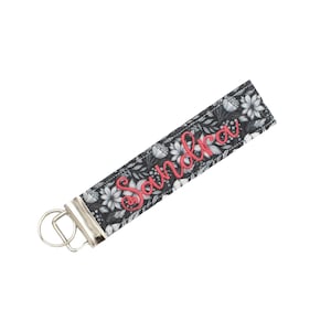 Embroidered Floral Keychain Wristlet - Personalized Monogram Gift