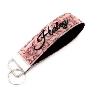 Monogrammed Floral Keychain - Custom Key Fob - Embroidered with Your Name, Monogram or Initial - You Pick Embroidery Color