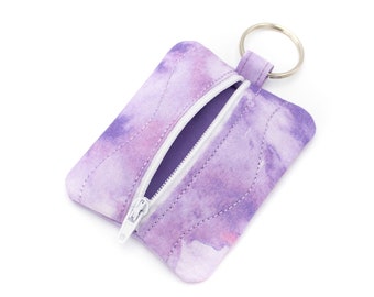 Purple and Pink Small Zipper Coin Pouch, Purple and Pink Watercolor Zippered Keychain, Pick Your Interior Color