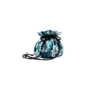 Satin Jewelry Pouch, Teal Floral Satin Drawstring Jewelry Pouch with Eight Pockets, Select Interior Color image 4