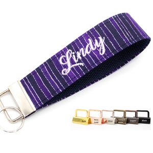 Purple and Navy Keychain Wristlet, Key Fob Personalized with Embroidery, Add Custom Embroidered Monogram, You Pick Color Combination