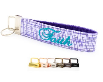 Purple Key Chain Wristlet - Custom Key Fob - Embroidered with Your Name, Monogram or Initial - You Pick The Color Combination