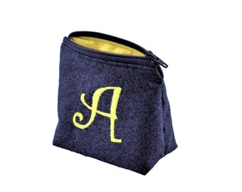 Black Scroll Zippered Coin Pouch for Earbuds, Medication, Pacifier, Small Items - Personalize with Embroidered Monogram