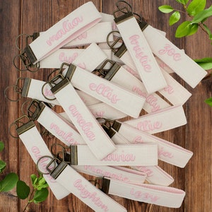 Monogrammed Cream Linen Keychain Wristlet - Add Embroidered Name, Phrase, 3 Letter Monogram or Single Initial - Travel Accessories