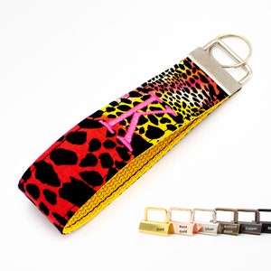 Giraffe Print Keychain Wristlet: Personalized Embroidered Key Fob, Made in USA