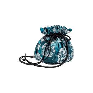 Satin Jewelry Pouch, Teal Floral Satin Drawstring Jewelry Pouch with Eight Pockets, Select Interior Color image 3