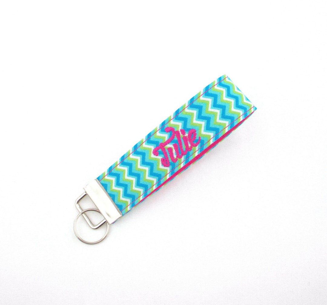 Turquoise Chevron Keychain Wristlet With Customizable Embroidered ...