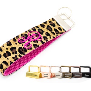 Cheetah Print Keychain Wristlet: Embroidered Monogram Key Fob