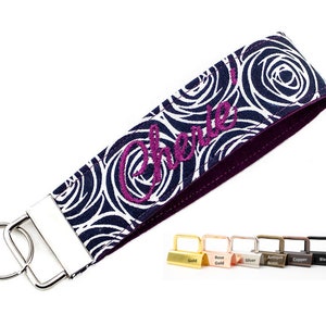 Navy Monogrammed Wristlet Keychain, Personalize with Custom Embroidered Name, Phrase, Monogram or Initial, Pick Your Color Combination
