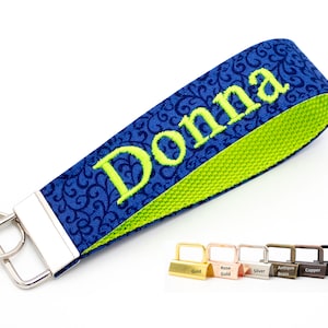 Blue Key Fob Wristlet - Personalized Keychain with Embroidered Name, Monogram or Phrase, Pick Your Custom Color Combination Keyfob
