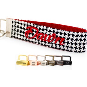 Houndstooth Keychain Wristlet, Personalized with Embroidered Initial, Monogram, Name or Phrase, Pick Your Custom Color Combination