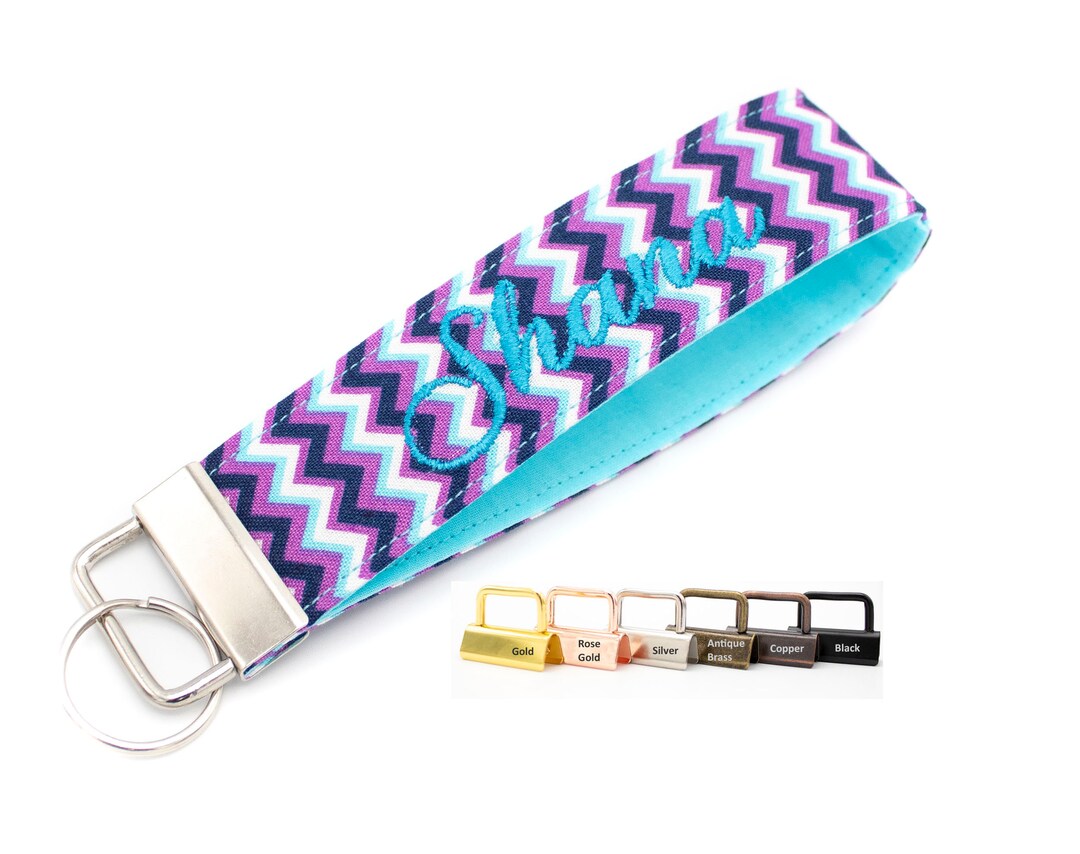Personalized Purple Chevron Monogrammed Wrist Keychain - Keyfob ...