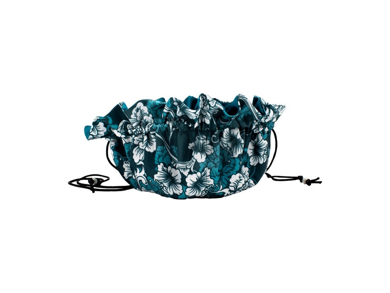 Satin Jewelry Pouch, Teal Floral Satin Drawstring Jewelry Pouch with Eight Pockets, Select Interior Color image 6