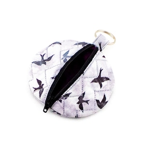 Silver Keychain Zip Pouch for Earbuds Money Chap-stick Makeup ID Bird Keyring Fabric Case image 2