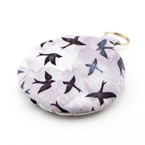 Silver Keychain Zip Pouch for Earbuds Money Chap-stick Makeup ID Bird Keyring Fabric Case image 3