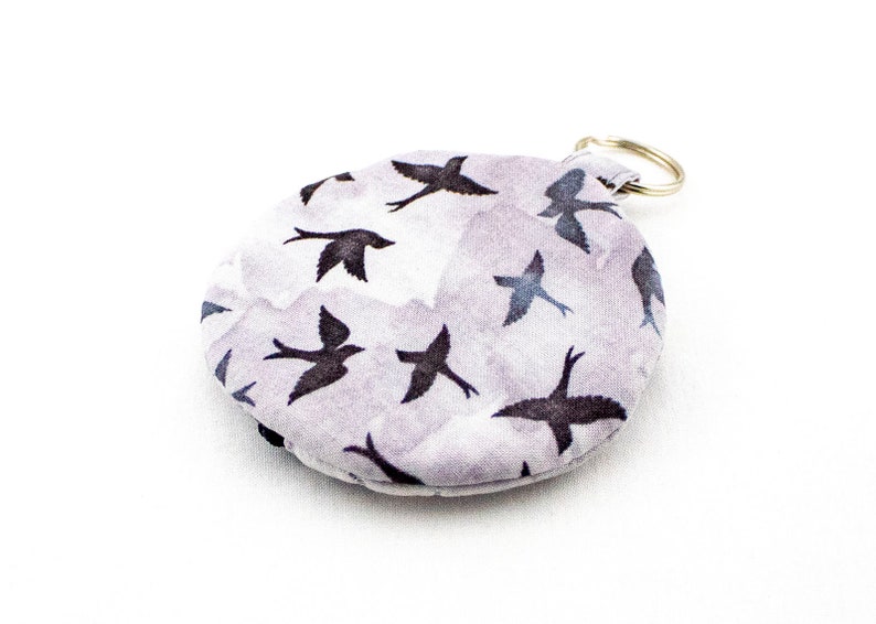 Silver Keychain Zip Pouch for Earbuds Money Chap-stick Makeup ID Bird Keyring Fabric Case image 3