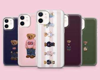 Preppy Teddy Bär Handyhülle Polo Bear Cover für iPhone 17 16 15 14 13 Samsung S26Ultra S25 S24 S23FE A56 A17 A16 Pixel 10a 9Pro braun