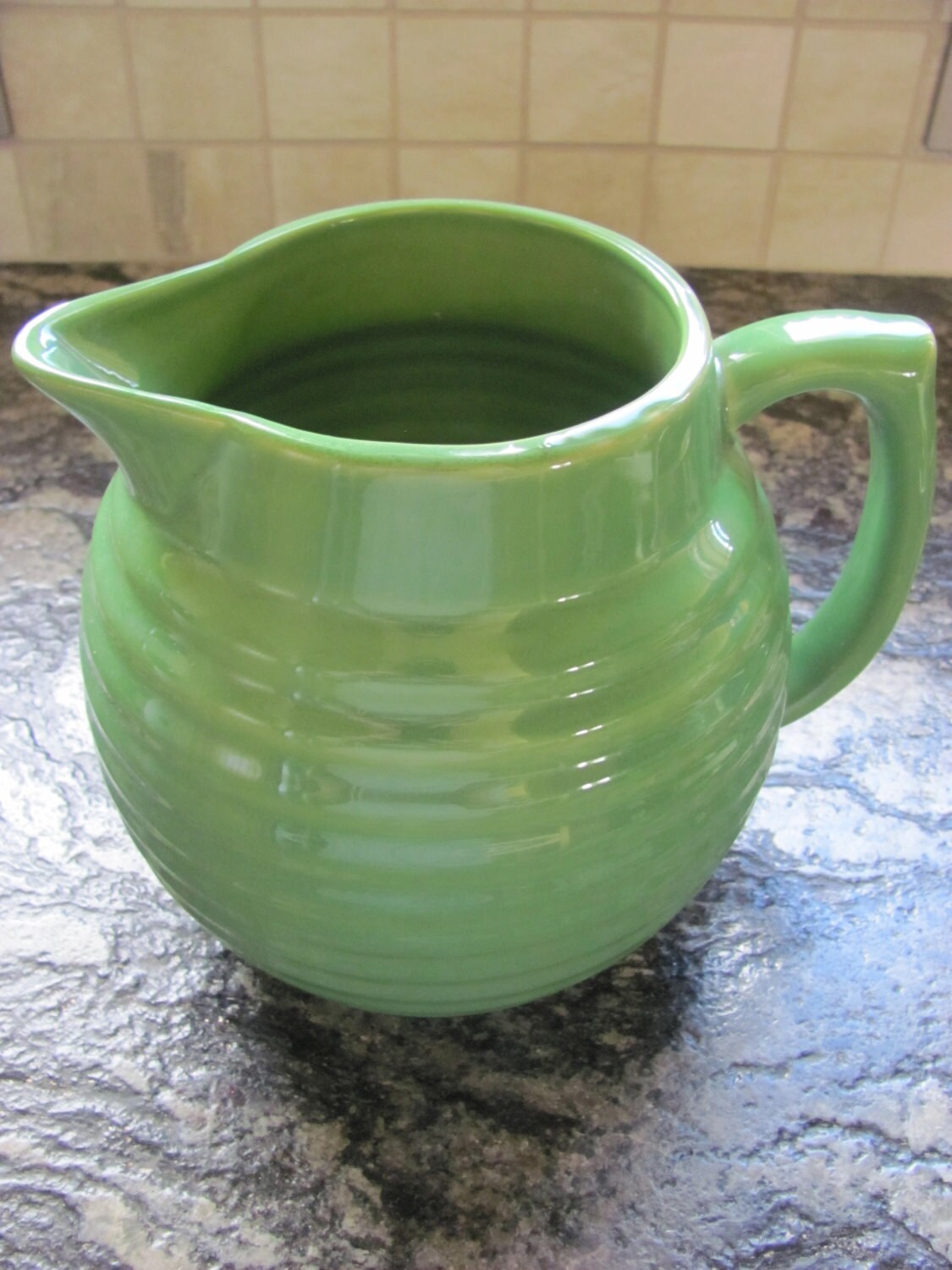 Vintage Green Over and Back Yellow Ware Pitcher Etsy