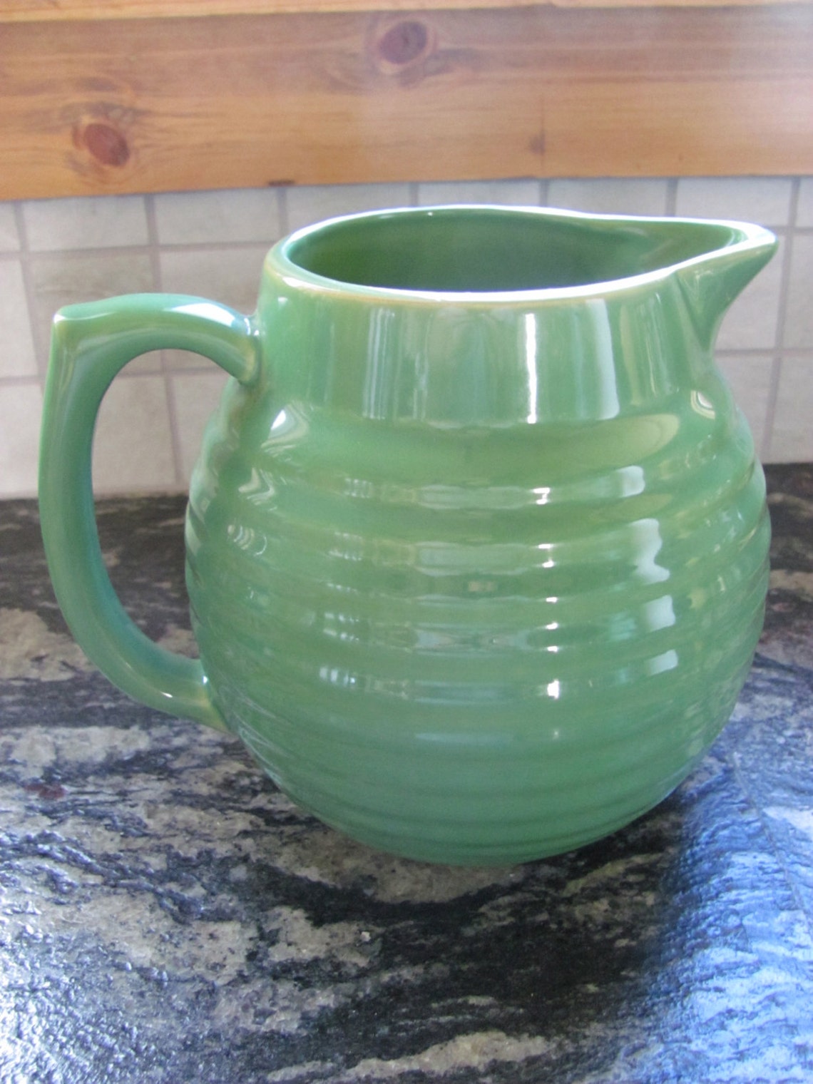Vintage Green Over and Back Yellow Ware Pitcher Etsy