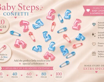 Babyparty Konfetti | Baby Füße, Sicherheitsnadel Tischstreuung (Pink & Blau Mix)