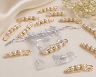 Handmade Pearl Safety Pin Brooch | Gold-Tone Minimalist Bridal Accessory