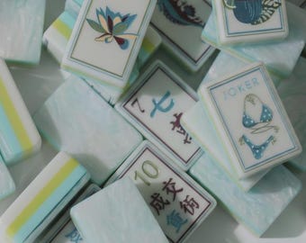American Mahjong Set – 160 Pearl Aqua Acrylic Tiles – Tropical Ocean Design – Summer Beach Gift